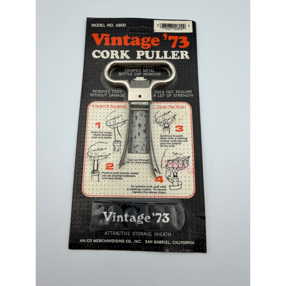 Vintage 73 Cork Puller Ah-So Wine Opener Model A800 AN/CO Merchandising Co New